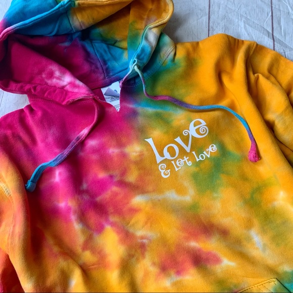 Love & Let Love Tie Dye Hoodie Sweatshirt Medium - Picture 2 of 4